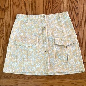 Bp Nordstrom Yellow Floral Button-Front Pocket jean Skirt size small